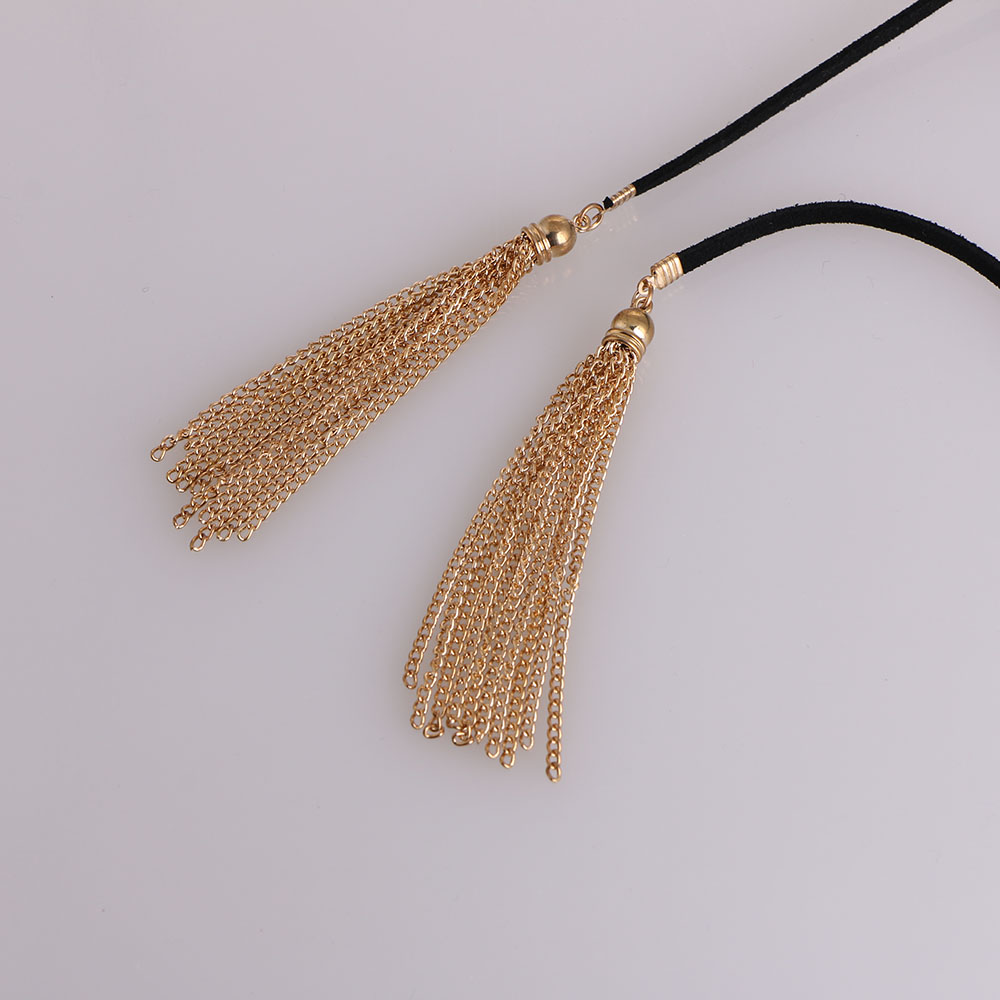 Boho Gold Plated Semicircle Dangle Earrings With Black Faux Leather Tassels For Women