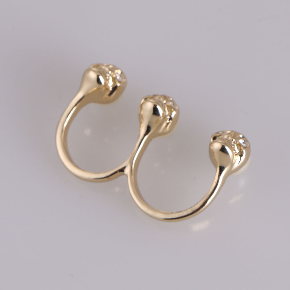 Gold Tone Three Skull With White Peals Two Double Stylish Women Finger Ring