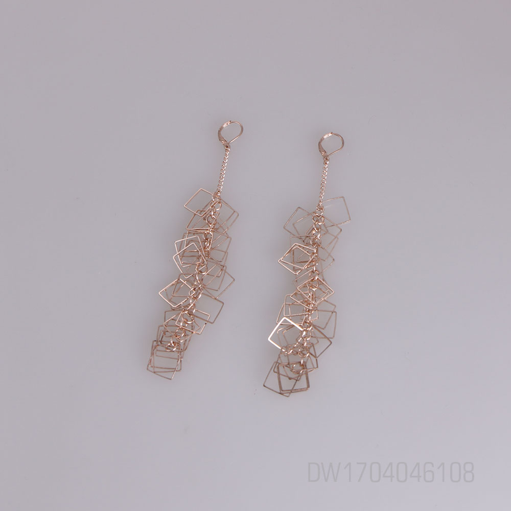 Boho Chic Geometric Square Hollow Out Long Drop Rose Gold Earrings For Party