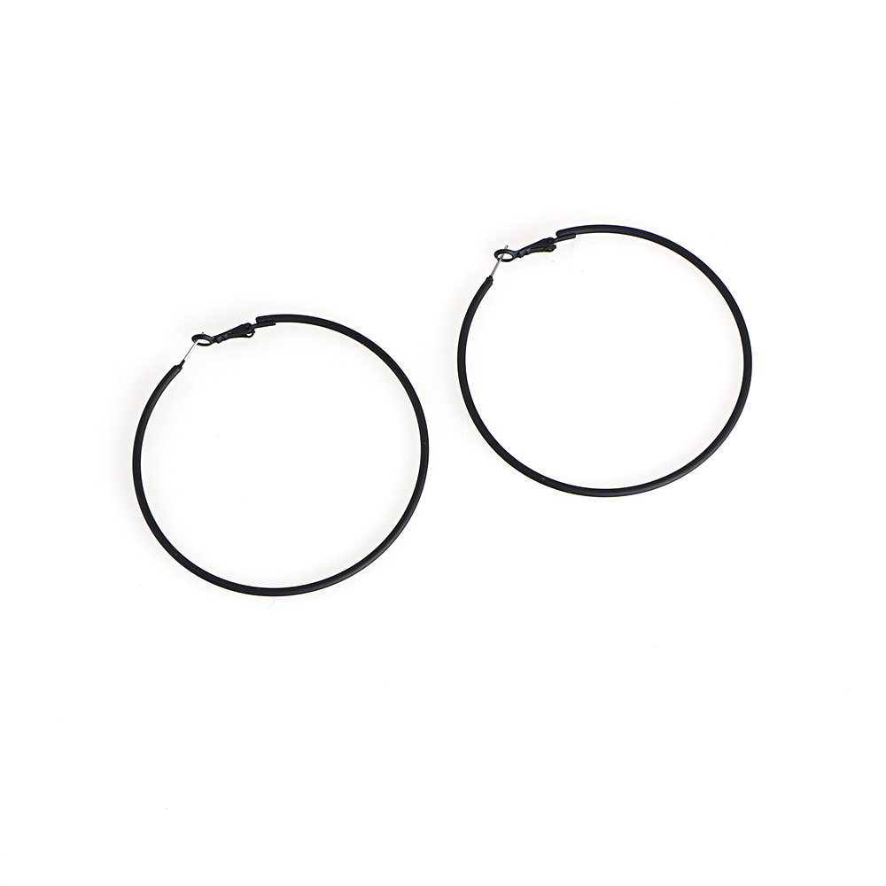 Women Chic Large Circle Geometric Ear Stud Minimalist Black Round Earrings