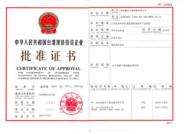 Certificate of approval of foreign investment