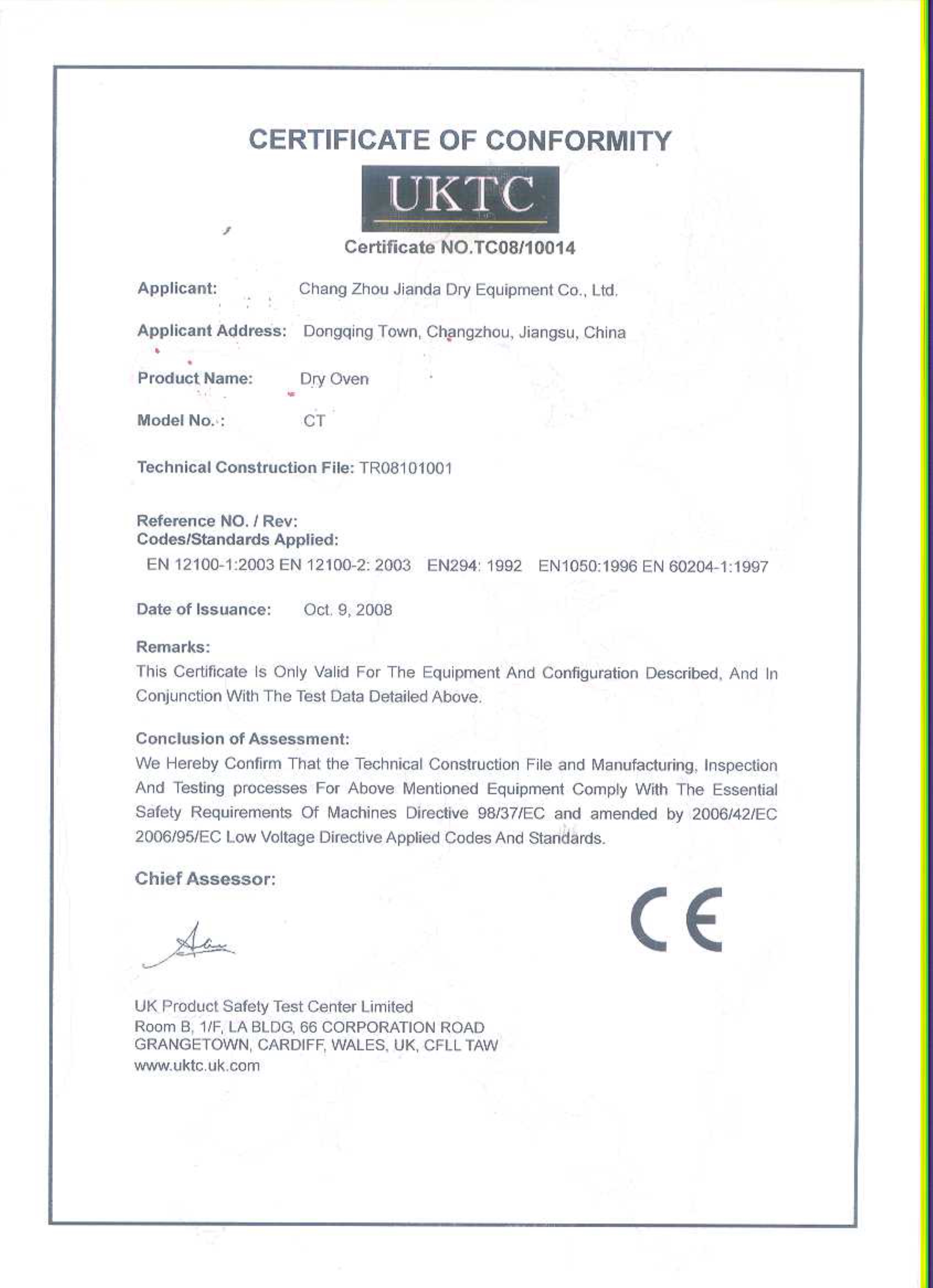CE certificateof Oven