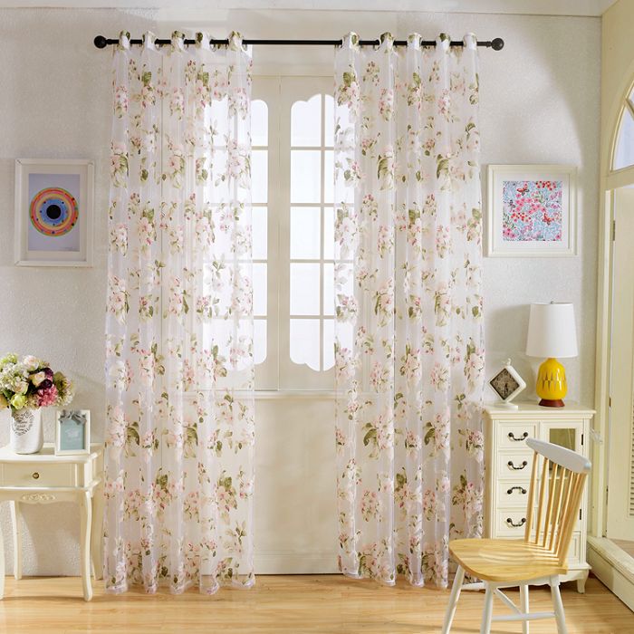 2017 Modern Floral Tulle Window Treatments Sheer Curtains