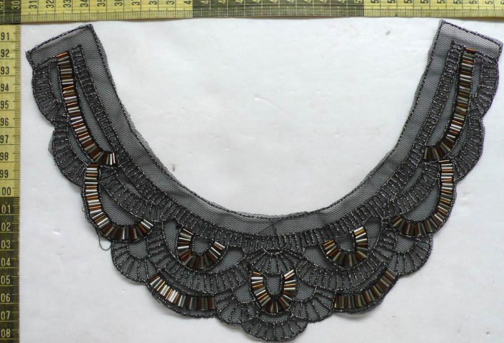 mesh embroidery with bugle beads collar 