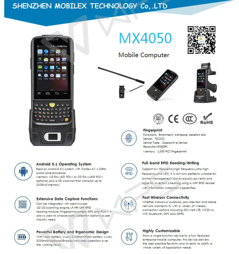Barcode scanner PDA MX4050Q Specification