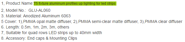 Surface mounted T5 fixture aluminum profiles up lighting for led strips