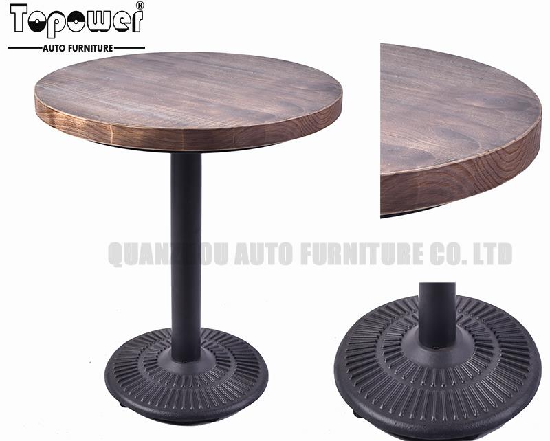  Vintage Outdoor Wooden Top Round Bistro Table with Black Powder Coat Base