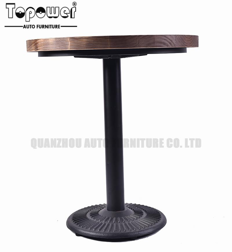 Vintage Outdoor Wooden Top Round Bistro Table with Black Powder Coat Base