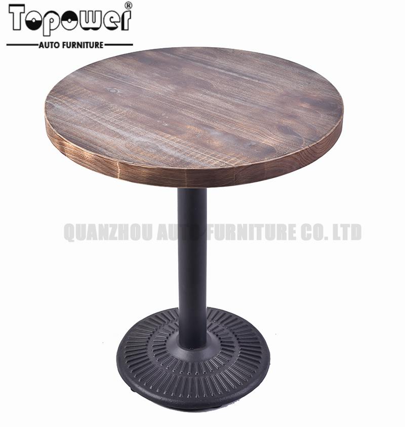 Vintage Outdoor Wooden Top Round Bistro Table with Black Powder Coat Base