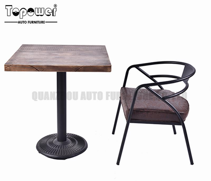 Industrial Outdoor Wooden Top Square Bistro Table with Black Powder Coat Base