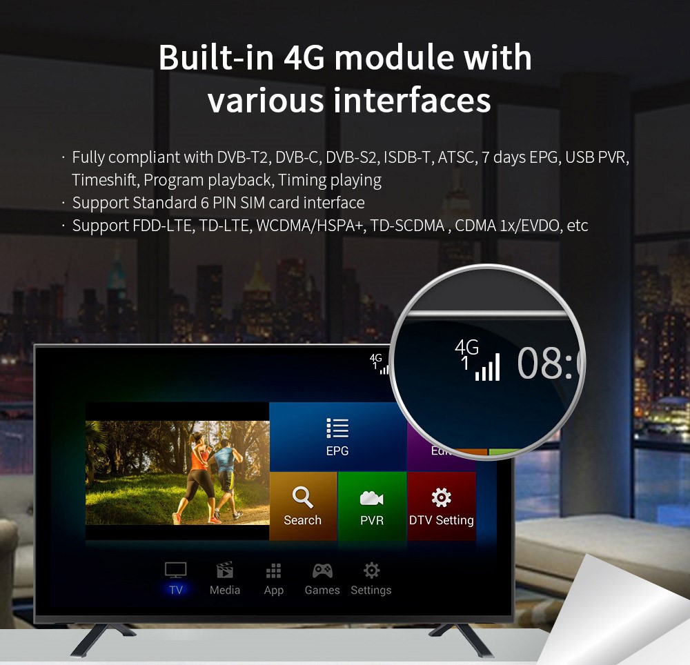  Quad Core Android Hybrid OTT DVB-T2 STB With 4G-LTE