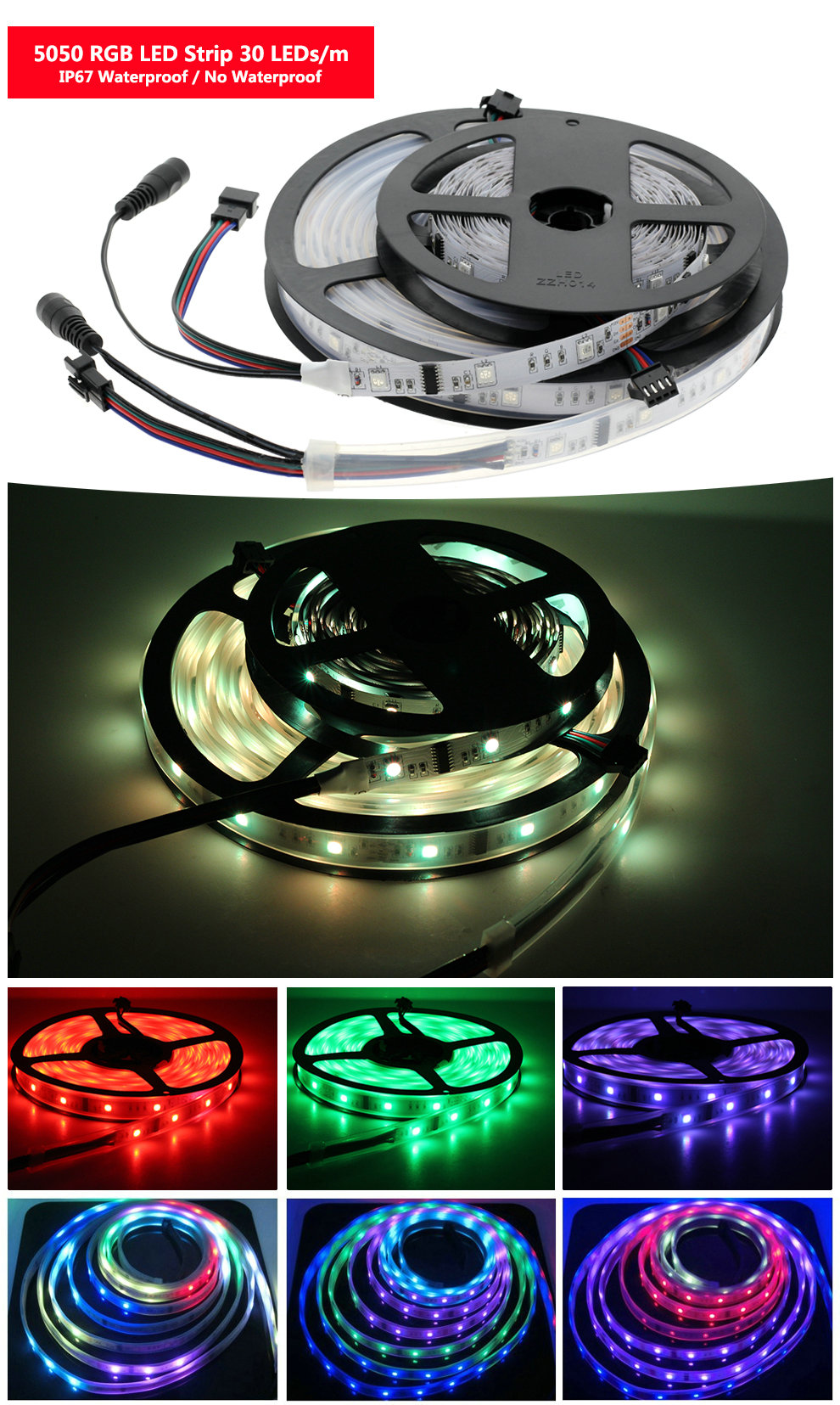 FEICAN 6803 IC SMD 5050 RGB Dream Magic Color LED Strip DC12V 30LED/M IP67 waterproof Non Waterproof Flexible Strip Tape 5M