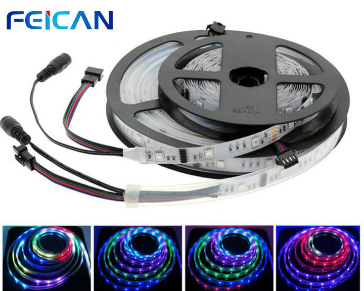 FEICAN 6803 IC SMD 5050 RGB Dream Magic Color LED Strip DC12V 30LED/M IP67 waterproof Non Waterproof Flexible Strip Tape 5M