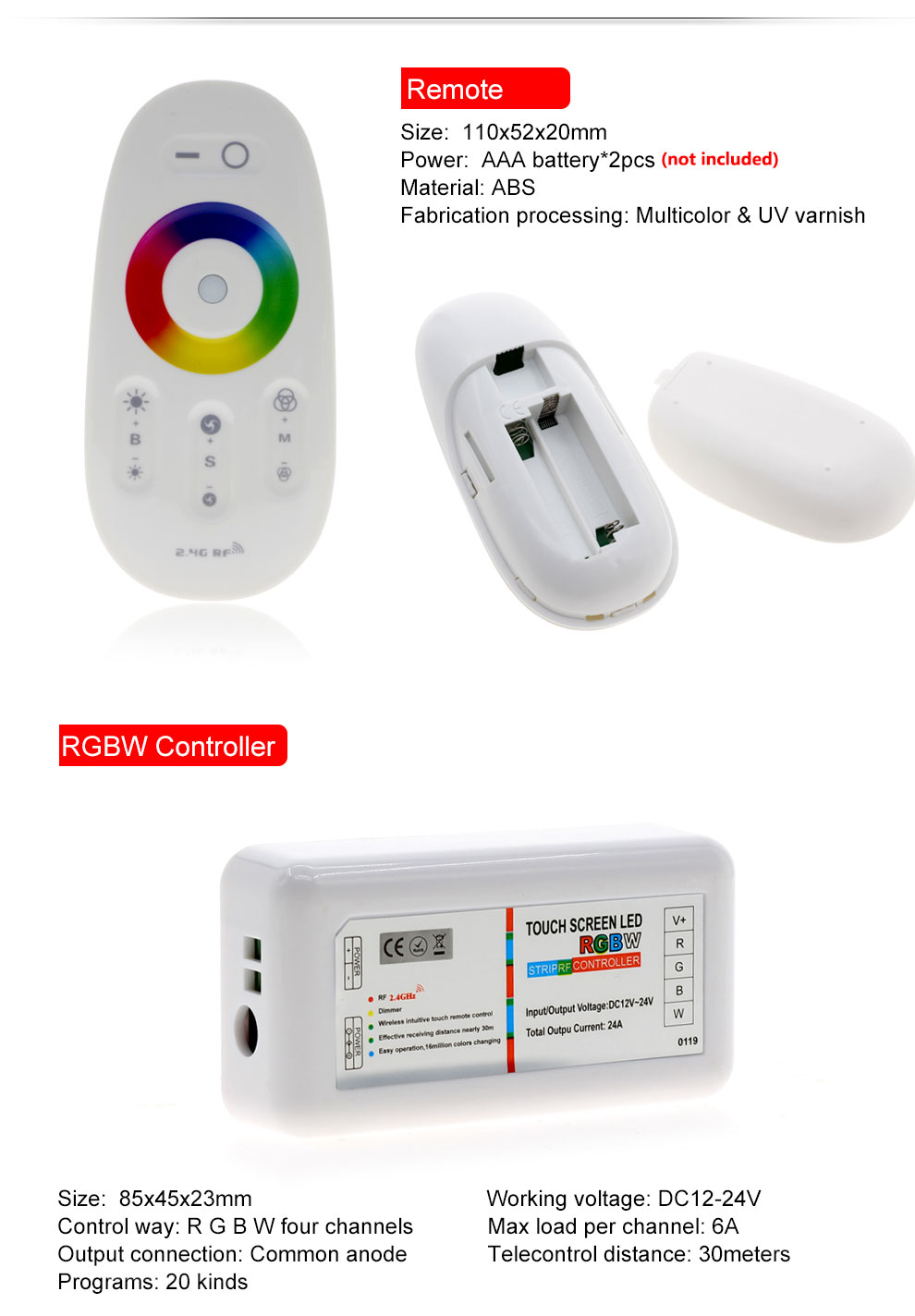 FEICAN 5050 LED Strip RGB / RGBW / RGBWW 5M 300LEDs Neon Tape Light + 2.4 G Remote Controller + DC 12V 3A Power Adapter
