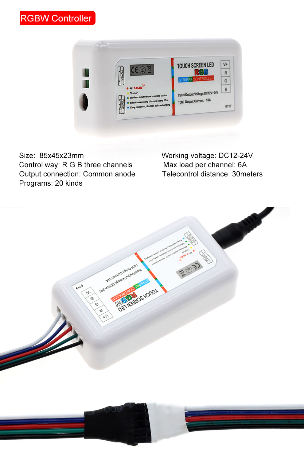 FEICAN 5050 LED Strip RGB / RGBW / RGBWW 5M 300LEDs Neon Tape Light + 2.4 G Remote Controller + DC 12V 3A Power Adapter