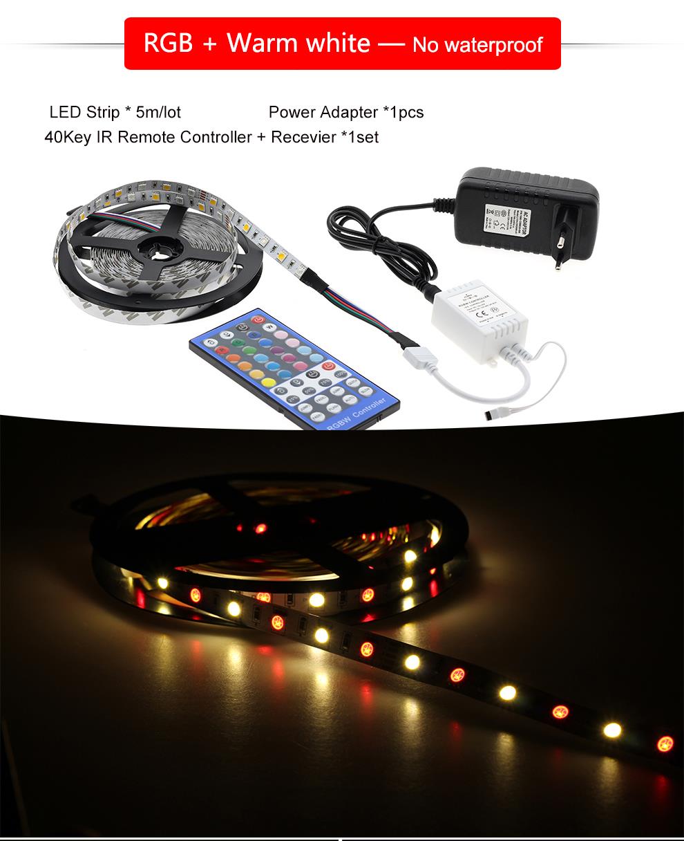 FEICAN LED Strip 5050 RGBW /RGBWW 5M 300LEDs Indoor Decorations Tape + 40Key IR Controller + DC 12V 3A Power Supply