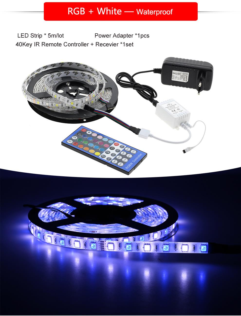 FEICAN LED Strip 5050 RGBW /RGBWW 5M 300LEDs Indoor Decorations Tape + 40Key IR Controller + DC 12V 3A Power Supply