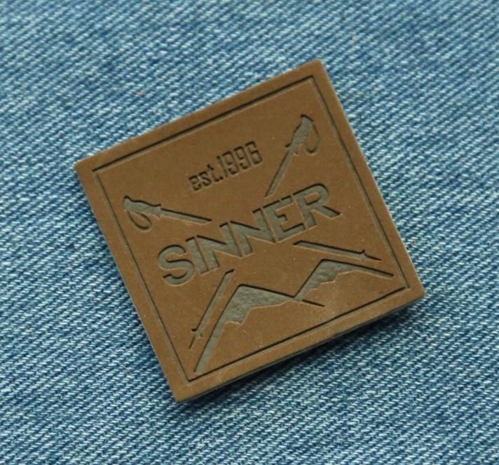 custom square brown fake leather patch for clothing