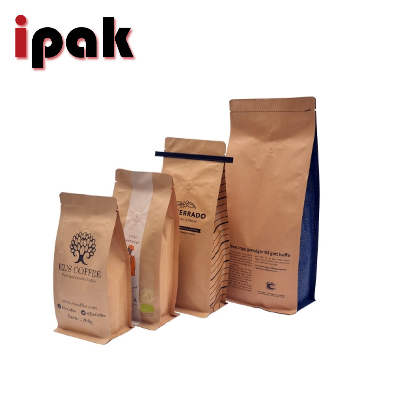 Wholesale Custom Printed Brown Stand Up Foil Kraft Zip Lock Bags With Valve For Coffee