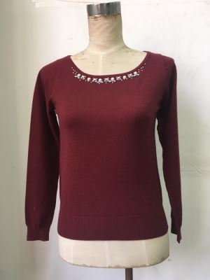 Slim Rayon Round Neck Hand Beading Spring And Autumn Knit Pullover Sweater for Women
