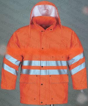 Waterproof PU Rain Jacket With Reflective Strip