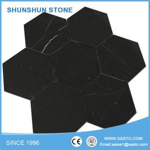 China Black Marqunia Marble Hexagon Polished or Honed Mosaic Tiles
