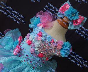 Mint Blue Pink A Mass Of Flowers Glitz Girl's Pageant Dress With Hairbow G102-2