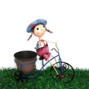 metal bicycle plant stand with girl planter