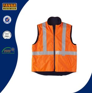 Reversible Fluorescent Orange Waterproof Construction Safety Vest with Fleece