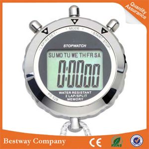 Metal Silver LCD Large Scale Stopwatch Walking Running Sports Timer
