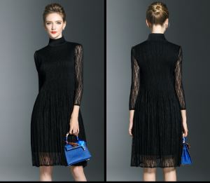 Sexy Elegant Women Black Dress With Lace Sleeve