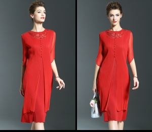 Women Solid Red Knee Length Dress With Half Sleeve
