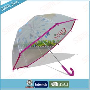 19Inch Safety Manual Open Clear POE Dome Shape Kis Umbrella with Raindrop Silk Printing