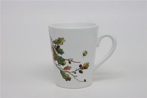 Appliqued Autumn Season Tree and Nuts Ceramic Straight Flange Mugs