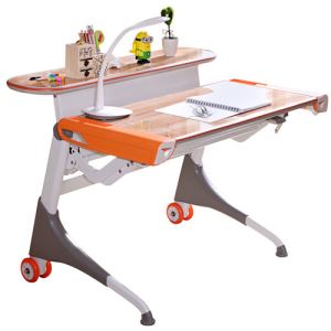 China Supplier Flat Pack Chipboard and Steel Child Furniture Height and Desktop Adjustable Kids Ergonomic Study Table with Wheels