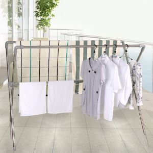 China Manufacturer Flat Pack Stainless Steel Clad Pipes Furniture Outdoor X Shaped Length Adjustable Foldable Quilt Drying Rack