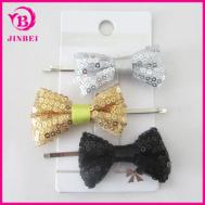 3pcs Set Metal Hair Clip Bobby Pin with Sequin Bow for Lady