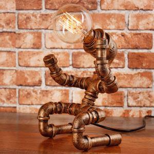 Nice Rusty Style Vintage Loft Fashion Metal Water Pipe DIY Exciting Cheering Trumphal Sports Man Edison Bulb Creative Table Lamp Cafe Coffee Shop Decorative Lamp #BT16-0814