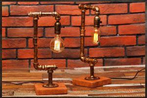 Nordic American Country Loft Iron Pipe Candlestick Art Table Lamp Square Wooden Base Study Reading Lights #BT16-0701
