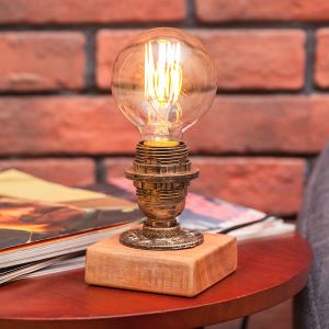 Industrial Antique Bronze Made in China Nostalgic Table Lighting with One Edison Big Bulb Square Wooden Base Reading Lamp #BT16-0804