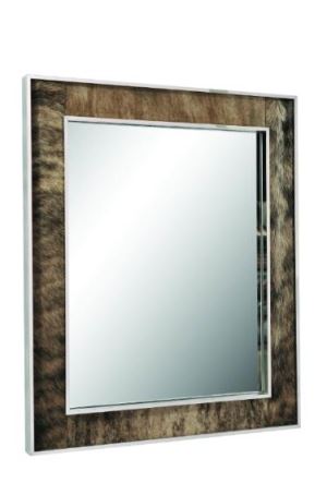 Mirror in Middle with Horsehide Covers Inner Side of Frame,polished Stainless Steel Outer Frame