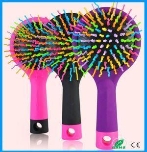 Portable Purple Wave Straight Beauty Rainbow Hair Brush Comb With Mirror