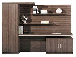 Modern Office Cabinet with Open Shelf and Aluminum Handle