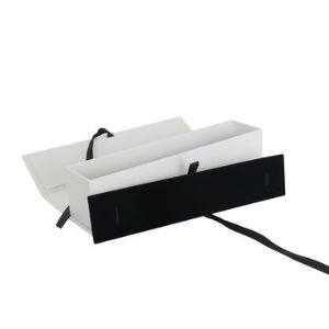 Custom Printing White Color Rectangular Folding Gift Paper Jewelry Box with Ribbon