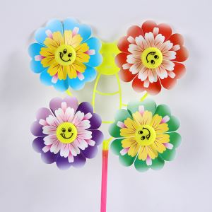 Four Wheels Smiling Face Peony Colorful Outdoor Garden Advertising Windmill Plastic Party Wedding Park Decoration DIY Pinwheel Toys China Factory