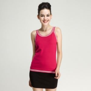 Spring Summer Cotton Ladies Jersey Knitted Crew Neck Sleeveless Stripes Vest Sweater Top