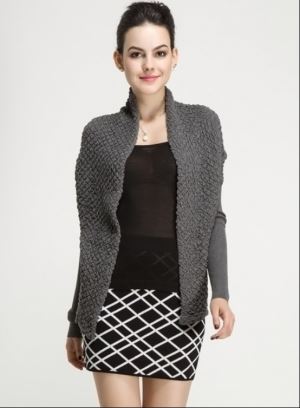 Fall Winter Ladies Cotton Novelty Stitch Knitted Long Sleeve Cardigan Waistcoat with Belt