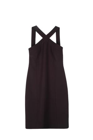 Midi Black Sleeveless Dress With Cross Front And Exposed Back