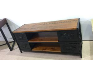 New Wooden TV Stand With Metal Drawer Industrial Style