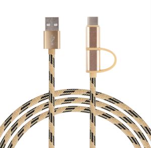 Braided 2in1 USB Cable With Type C + Micro USB Connector For Android Devices